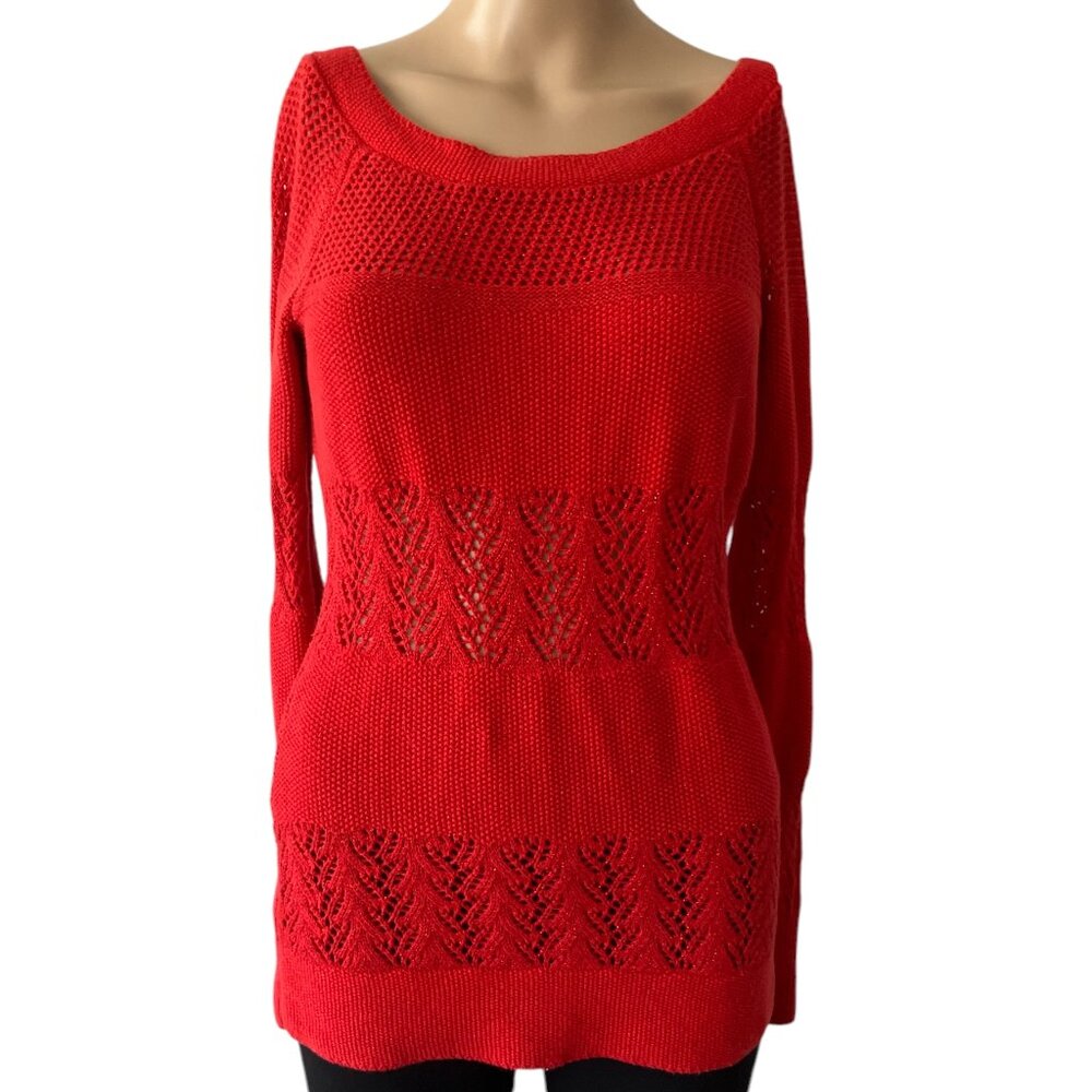 Guess Red Knit Size S Metallic Open Air Sweater